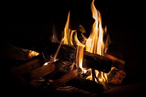 A burning wood fire